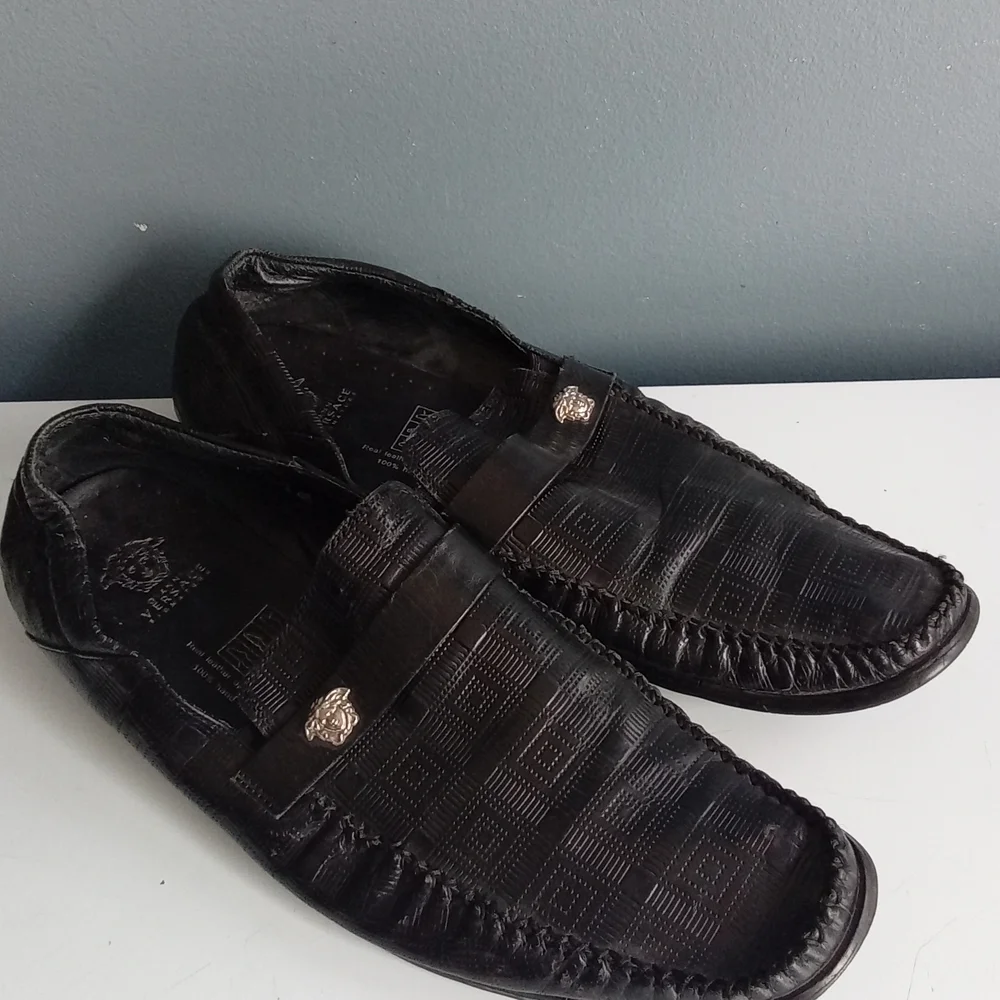 Gianni‎ Versace Signature Black Leather Medusa Loafers Men Size 46